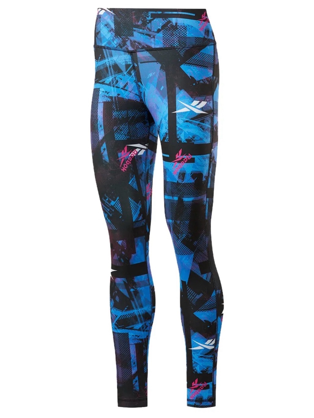 Reebok Blue and Black Graphic women Active Leggings with Pink Accents Large